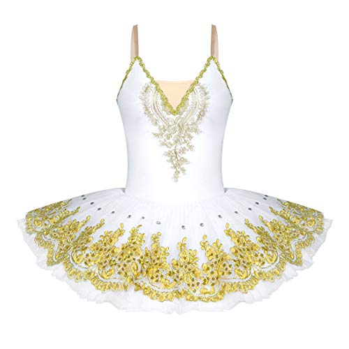 Alvivi Vestido Princesa de Danza Ballet para Mujer Disfraz Bailarín Vestido de Patinaje Artistico Maillot Gimnasia Ritmica Vestido Elegante de Fiesta para Actuaciones Dorado XXL