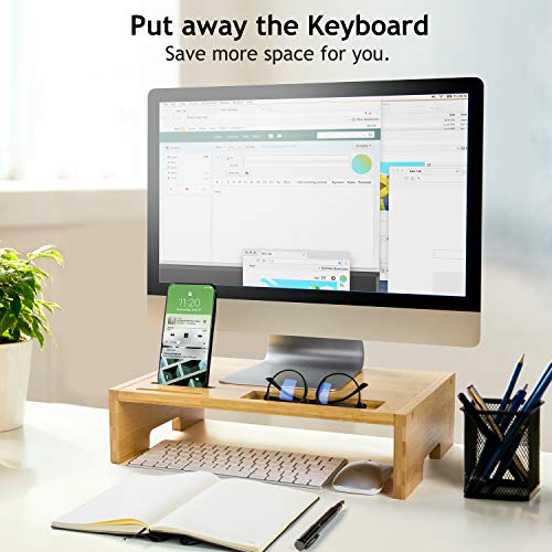 Amada Soporte de Monitor de Bambú con Soporte para Móvil Inteligente y Muescas para Bolígrafo, para Ordenador en Oficina y en Casa, Computadora Portátil, TV, Tableta, Impresora, Proyector Amada Soporte de Monitor de Bambú con Soporte para Móvil Inteligente y Muescas para Bolígrafo, para Ordenador en Oficina y en Casa, Computadora Portátil, TV, Tableta, Impresora, Proyector