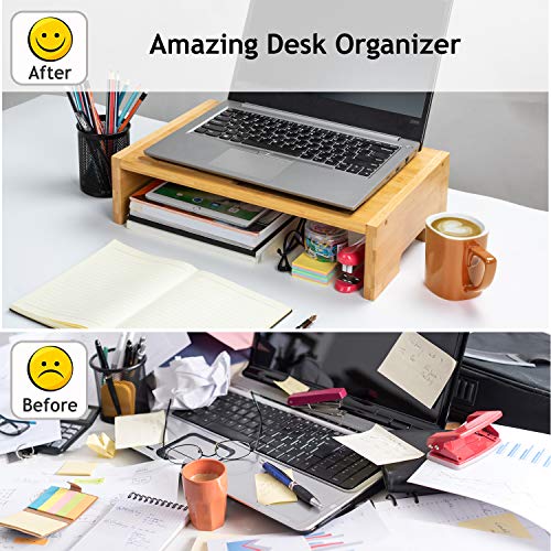 Amada Soporte de Monitor de Bambú con Soporte para Móvil Inteligente y Muescas para Bolígrafo, para Ordenador en Oficina y en Casa, Computadora Portátil, TV, Tableta, Impresora, Proyector Amada Soporte de Monitor de Bambú con Soporte para Móvil Inteligente y Muescas para Bolígrafo, para Ordenador en Oficina y en Casa, Computadora Portátil, TV, Tableta, Impresora, Proyector