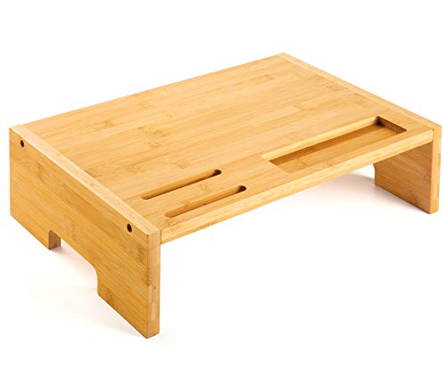 Amada Soporte de Monitor de Bambú con Soporte para Móvil Inteligente y Muescas para Bolígrafo, para Ordenador en Oficina y en Casa, Computadora Portátil, TV, Tableta, Impresora, Proyector Amada Soporte de Monitor de Bambú con Soporte para Móvil Inteligente y Muescas para Bolígrafo, para Ordenador en Oficina y en Casa, Computadora Portátil, TV, Tableta, Impresora, Proyector