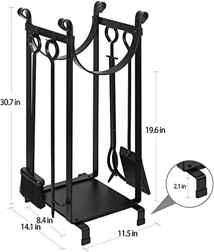 Amagabeli Estante de Registro de Chimenea con 4 Herramientas 78x29x36cm Interior Chimenea de Leña Rack 2 Exterior Conjunto de Herramientas para Chimenea Titulares Leña Porta Chimeneas Hierro Forjado