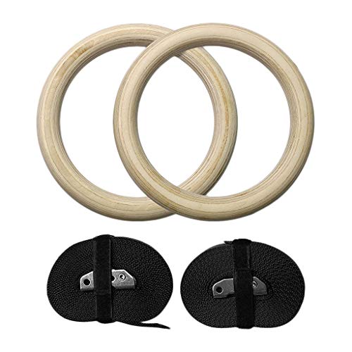 Amagogo Anillos de Gimnasia de Madera con Correas Ajustables Anillos de Gimnasio de 1100 Libras para Culturismo - 28mm