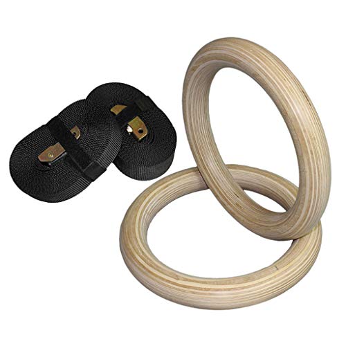 Amagogo Anillos de Gimnasia de Madera con Correas Ajustables Anillos de Gimnasio de 1100 Libras para Culturismo - 28mm