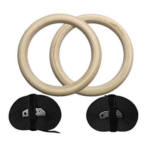 Amagogo Anillos de Gimnasia de Madera con Correas Ajustables Anillos de Gimnasio de 1100 Libras para Culturismo - 28mm