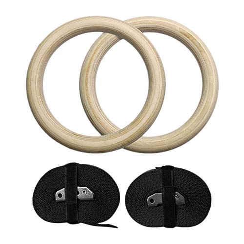 Amagogo Anillos de Gimnasia de Madera con Correas Ajustables Anillos de Gimnasio de 1100 Libras para Culturismo - 28mm