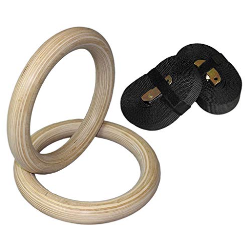 Amagogo Anillos de Gimnasia de Madera con Correas Ajustables Anillos de Gimnasio de 1100 Libras para Culturismo - 28mm