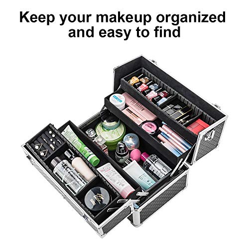 AmasavaMaletín para Maquillaje, Estuches de Maquillaje, Estuche de Cosméticos, 38 * 23.5 * 26cm, PVC, Cerradura, 4 bandejas, con Correa para el Hombro, Negro AmasavaMaletín para Maquillaje, Estuches de Maquillaje, Estuche de Cosméticos, 38 * 23.5 * 26cm, PVC, Cerradura, 4 bandejas, con Correa para el Hombro, Negro