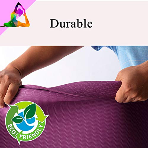 AMAZEAN Esterilla ECOFRIENDLY Fitness Antideslizante Alfombrilla de Yoga Esterilla Pilates Esterilla Deporte- con Correa de Hombro de Material Ecológico TPE 183cm x 68 x 5mm (Morado)