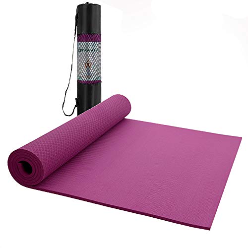 AMAZEAN Esterilla ECOFRIENDLY Fitness Antideslizante Alfombrilla de Yoga Esterilla Pilates Esterilla Deporte- con Correa de Hombro de Material Ecológico TPE 183cm x 68 x 5mm (Morado)