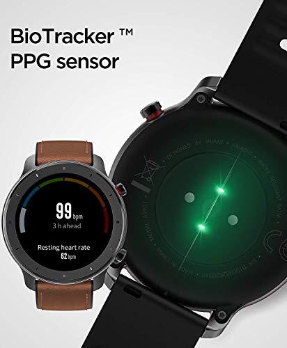 Amazfit GTR 47mm Reloj inteligente Smartwatch Deportivo AMOLED de 1.39", GPS + GLONASS, Frecuencia cardíaca Continua de 24 Horas, Larga duración de batería, 12 Deportes Diferentes, Marrón - Aluminio