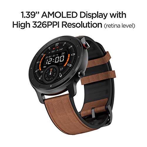 Amazfit GTR 47mm Reloj inteligente Smartwatch Deportivo AMOLED de 1.39", GPS + GLONASS, Frecuencia cardíaca Continua de 24 Horas, Larga duración de batería, 12 Deportes Diferentes, Marrón - Aluminio