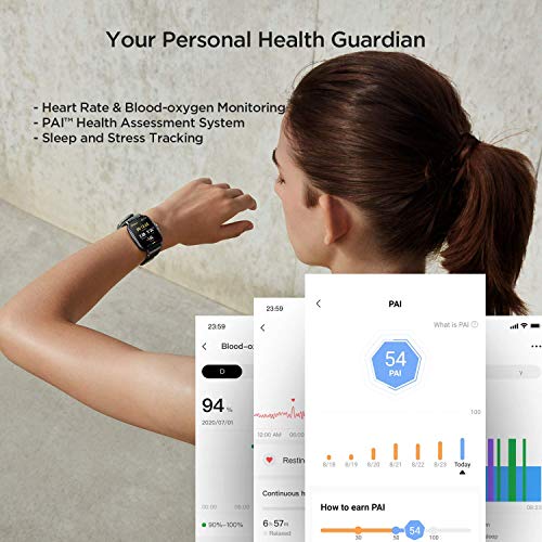 Amazfit GTS 2 Smartwatch Reloj de Pulsera Inteligente con Llamada Bluetooth 12 Modos Deportivos Monitor de saturación de oxígeno Sangre y de Frecuencia Cardíaca Almacenamiento de música de 3 GB Negro