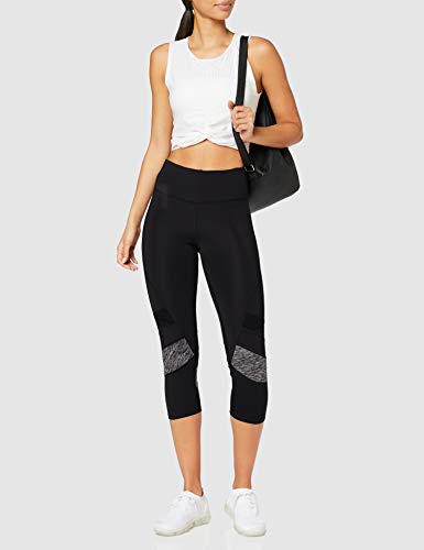 Amazon Brand - AURIQUE Leggings deportivos capri con paneles para mujer, Negro (Black/Grey Marl), 36, Label:XS