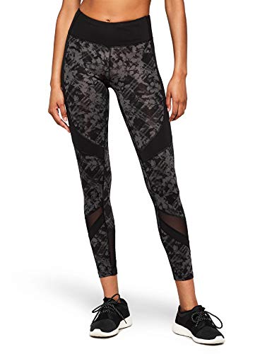 Amazon Brand - AURIQUE Leggings deportivos con paneles para mujer, Gris (Black/Grey Print Black/Grey Print), 42, Label:L