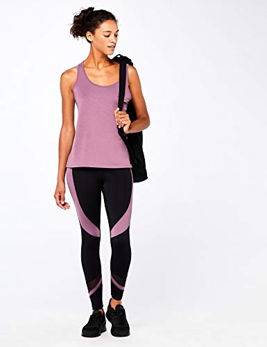 Amazon Brand - AURIQUE Leggings deportivos con paneles para mujer, Negro (Black/Purple Gumdrop), 40, Label:M