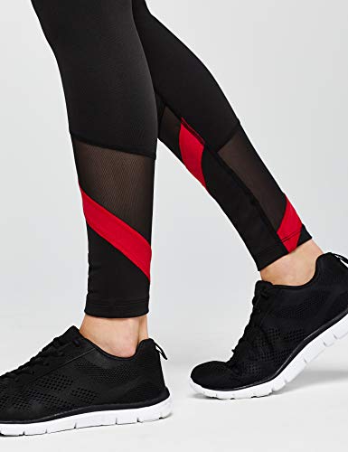 Amazon Brand - AURIQUE Leggings deportivos con paneles para mujer, Negro (Black/Red), 40, Label:M