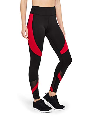 Amazon Brand - AURIQUE Leggings deportivos con paneles para mujer, Negro (Black/Red), 40, Label:M