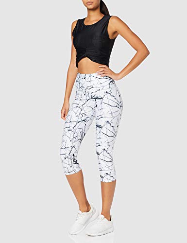 Amazon Brand -AURIQUE Leggings deportivos de largo pirata estampados de cintura alta para mujer, Gris (Marble White Print), 36, Label:XS