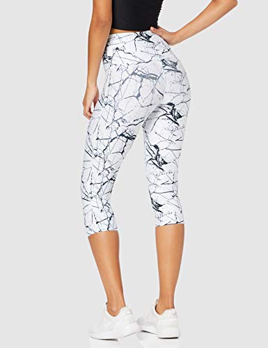 Amazon Brand -AURIQUE Leggings deportivos de largo pirata estampados de cintura alta para mujer, Gris (Marble White Print), 36, Label:XS