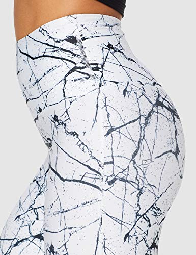 Amazon Brand -AURIQUE Leggings deportivos de largo pirata estampados de cintura alta para mujer, Gris (Marble White Print), 36, Label:XS