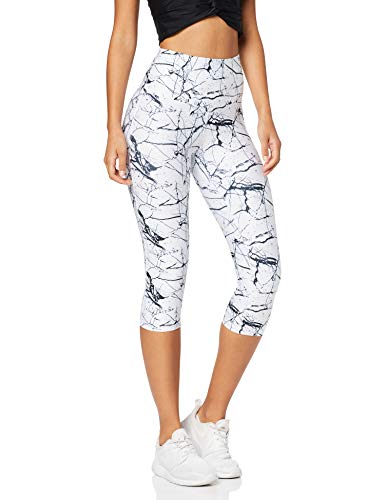 Amazon Brand -AURIQUE Leggings deportivos de largo pirata estampados de cintura alta para mujer, Gris (Marble White Print), 36, Label:XS