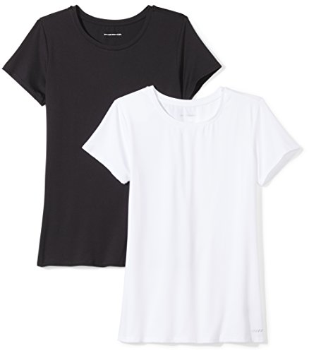 Amazon Essentials 2-Pack Tech Stretch Short-Sleeve Crew T-Shirt Athletic-Shirts, Negro/Blanco, Medium