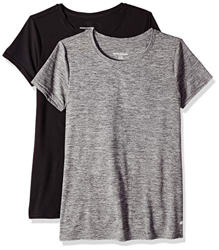 Amazon Essentials 2-Pack Tech Stretch Short-Sleeve Crew T-Shirt Athletic-Shirts, Space Dye Negro, Large
