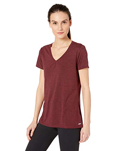 Amazon Essentials 2-Pack Tech Stretch Short-Sleeve V-Neck T-Shirt Athletic-Shirts, Burgundy Space Dye/Black, US L (EU L - XL)