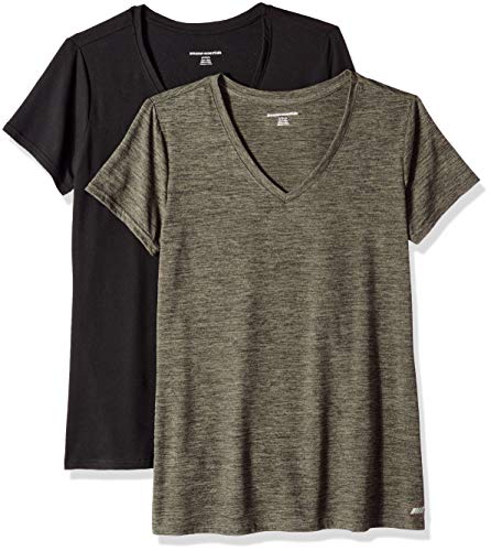 Amazon Essentials 2-Pack Tech Stretch Short-Sleeve V-Neck T-Shirt Athletic-Shirts, Olive Space Dye/Black, US XXL (EU 3XL-4XL)