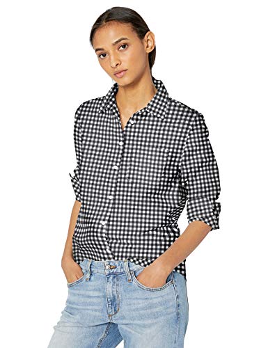 Amazon Essentials – Camisa de popelín de manga larga de corte clásico para mujer, Classic Gingham, US S (EU S - M)