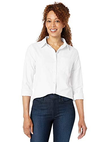 Amazon Essentials - Camisa Oxford de manga larga y corte clásico para mujer, Blanco (White Whi), US S (EU S - M)