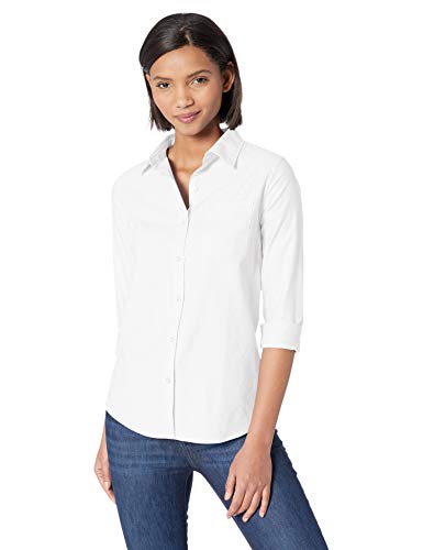 Amazon Essentials - Camisa Oxford de manga larga y corte clásico para mujer, Blanco (White Whi), US S (EU S - M)