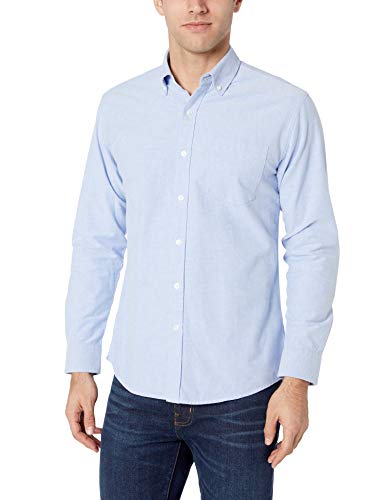 Amazon Essentials – Camisa Oxford lisa de manga larga de corte recto para hombre, Azul (Blue Blu), US S (EU S)