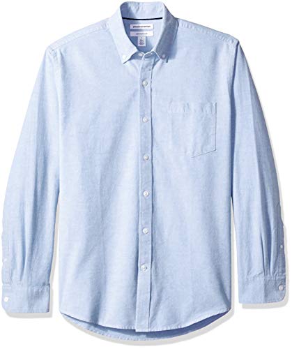 Amazon Essentials – Camisa Oxford lisa de manga larga de corte recto para hombre, Azul (Blue Blu), US S (EU S)