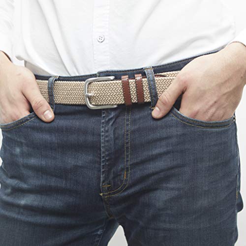 Amazon Essentials – Cinturón trenzado elástico para hombre, Marrón (Khaki 340), W36''