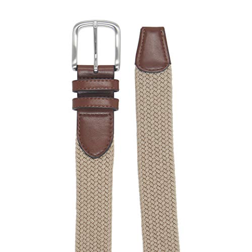 Amazon Essentials – Cinturón trenzado elástico para hombre, Marrón (Khaki 340), W36''