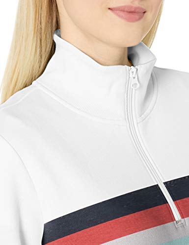 Amazon Essentials Long-Sleeve Lightweight French Terry Fleece Quarter-Zip Top Outerwear-Jackets, Blanco/Placed Multi Stripe, US S (EU S - M)