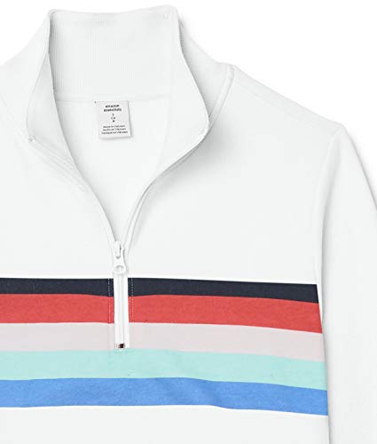 Amazon Essentials Long-Sleeve Lightweight French Terry Fleece Quarter-Zip Top Outerwear-Jackets, Blanco/Placed Multi Stripe, US S (EU S - M) Amazon Essentials Long-Sleeve Lightweight French Terry Fleece Quarter-Zip Top Outerwear-Jackets, Blanco/Placed Multi Stripe, US S (EU S - M)