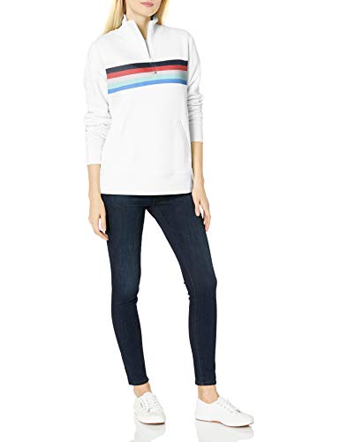 Amazon Essentials Long-Sleeve Lightweight French Terry Fleece Quarter-Zip Top Outerwear-Jackets, Blanco/Placed Multi Stripe, US S (EU S - M)
