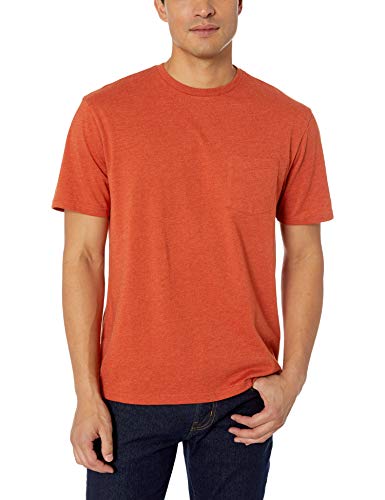 Amazon Essentials - Pack de 2 camisetas de manga corta y corte holgado con cuello redondo y bolsillo para hombre, Naranja (Orange Heather Ora), X-Small