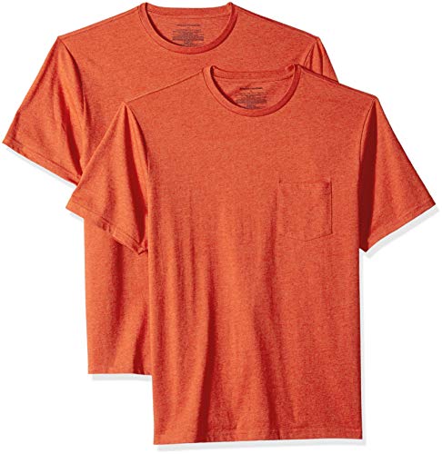 Amazon Essentials - Pack de 2 camisetas de manga corta y corte holgado con cuello redondo y bolsillo para hombre, Naranja (Orange Heather Ora), X-Small