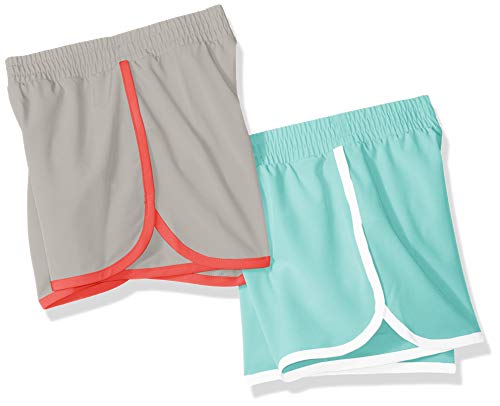 Amazon Essentials - Pack de 2 pantalones cortos deportivos para correr de niña, Aguamarina/gris, US 2T (EU 92-98)