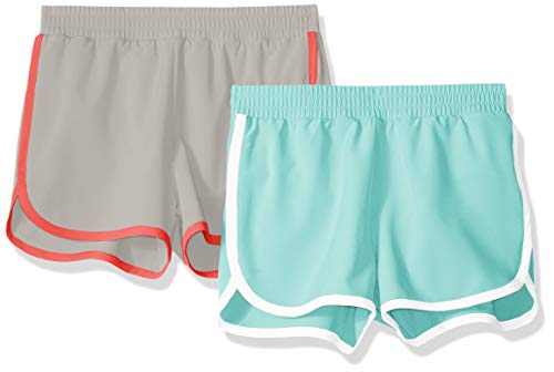 Amazon Essentials - Pack de 2 pantalones cortos deportivos para correr de niña, Aguamarina/gris, US 2T (EU 92-98)