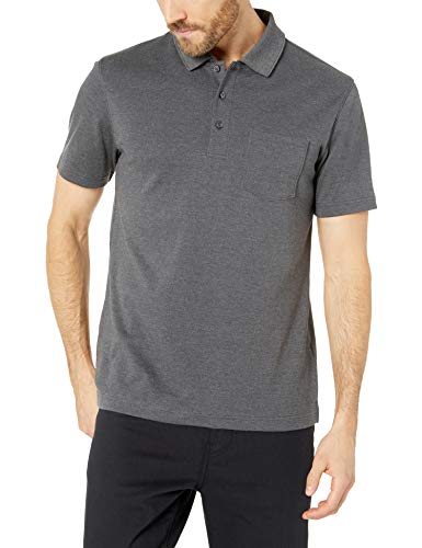 Amazon Essentials - Polo de manga corta ajustado y con bolsillo para hombre, Carbón Heather, US S (EU S)