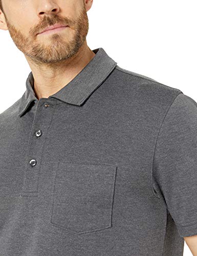 Amazon Essentials - Polo de manga corta ajustado y con bolsillo para hombre, Carbón Heather, US S (EU S)