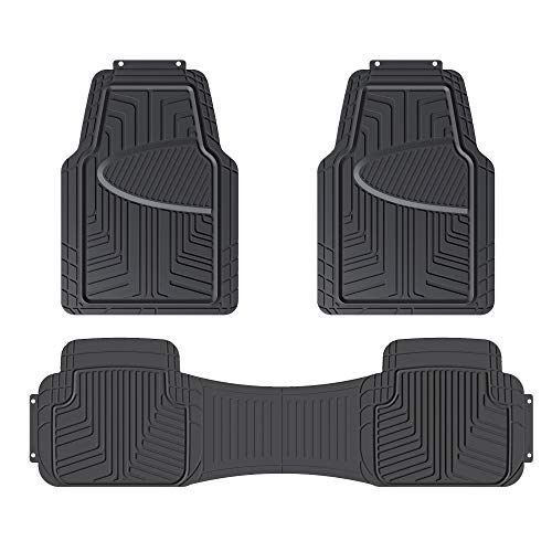 AmazonBasics - Alfombrilla de goma para coches, todocaminos y camiones hecha para todas las estaciones, negra (3 unidades, alfombrilla trasera continua)