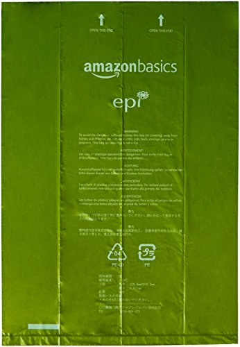 AmazonBasics - Bolsa mejorada para heces de perro con aditivos EPI y dispensador y pinza para correa - 270 unidades