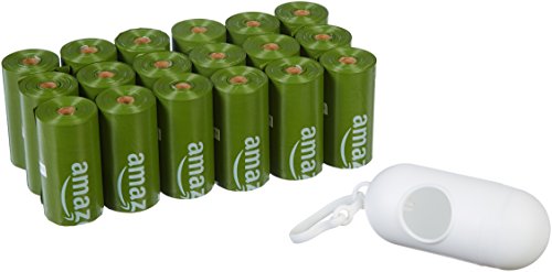 AmazonBasics - Bolsa mejorada para heces de perro con aditivos EPI y dispensador y pinza para correa - 270 unidades
