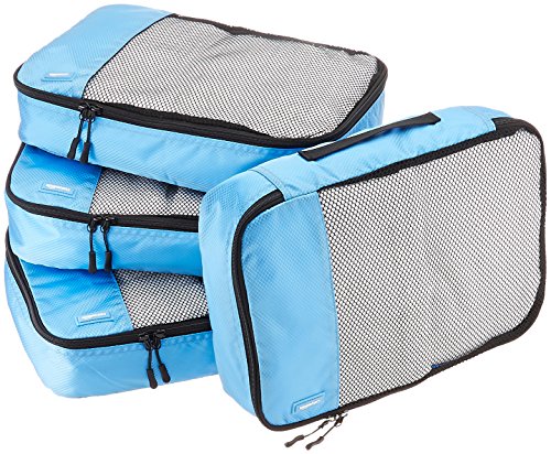 AmazonBasics - Bolsas de equipaje medianas (4 unidades), Azul (Cielo)