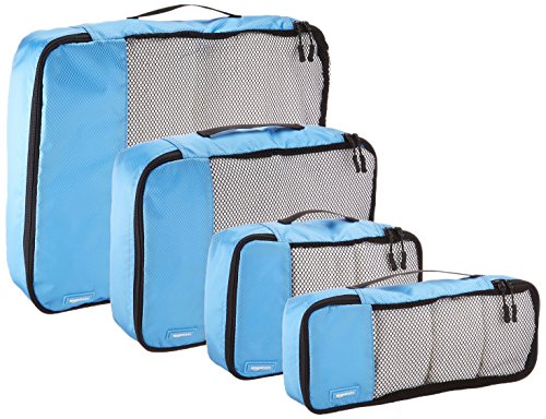 AmazonBasics - Bolsas de equipaje (pequeña, mediana, grande y alargada, 4 unidades), Azul (Cielo)